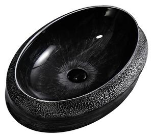 BPS-koupelny Keramické umyvadlo na desku HYD-SR-BL-SV-600 60x40 cm, černo / stříbrné