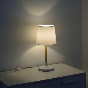 LEUCHTEN DIREKT Stolní lampa, látkové stínidlo, bílé, dřevo, jednoduché, nadčasové