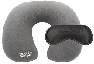 Travelstar set nafukovací cestovní polštář - šedý + maska na spaní - černá