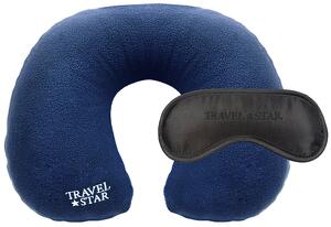 Travelstar set nafukovací cestovní polštář - modrý + maska na spaní - černá