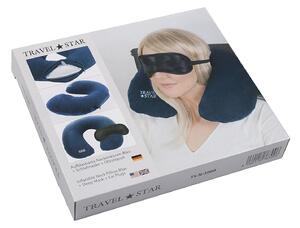 Travelstar set nafukovací cestovní polštář - modrý + maska na spaní - černá