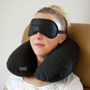 Travelstar set nafukovací cestovní polštář - černý + maska na spaní - černá