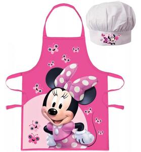 Dětská / dívčí zástěra s kuchařskou čepicí Minnie Mouse - Disney - motiv s motýlky - pro děti 3 - 8 let
