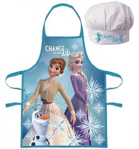 Dětská / dívčí zástěra s kuchařskou čepicí Ledové království 2 - Frozen 2 - motiv Anna a Elsa s Olafem - pro děti 3 - 8 let