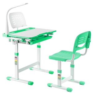 Dětský rostoucí set AMANDO bílo-zelený + LED lampa + držák knih