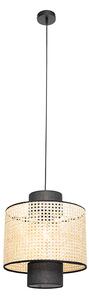 Venkovská závěsná lampa černá s ratanem - Kata