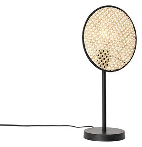 Venkovská stolní lampa černá s ratanem 25 cm - Kata