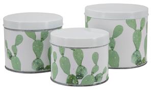 Mauro Ferretti Set 3 ks kulatých úložných boxů Cactus, bílá/zelená