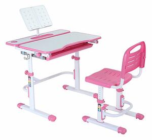 Dětský rostoucí set BENTO bílo-růžový + LED lampa + držák knih