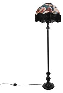 Stojací lampa černá s květinovým stínidlem a bílým vnitřkem 45 cm - Classico