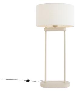Stojací lampa béžová s oválným bílým lněným stínidlem 35 cm - Thijmen