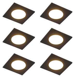Sada 6 moderních zapuštěných bodových svítidel černá vč. LED 3-krokové stmívatelné IP65 - Simply