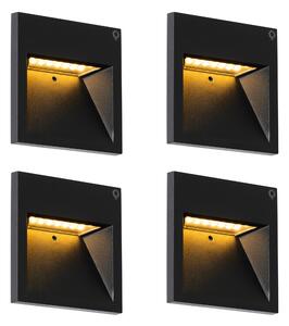 Sada 4 moderních zapuštěných nástěnných svítidel černá vč. LED - Gem 2
