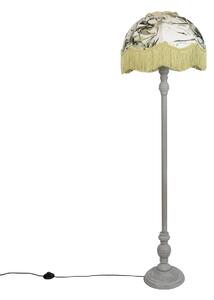 Stojací lampa černá s květinovým stínidlem a bílým vnitřkem 45 cm - Classico