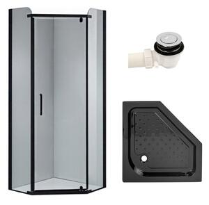 BPS-koupelny Pětiúhelníkový sprchový kout HYD-PK91A 80x80 černá/transparent + vanička HYD-PSV-SXL07A černá