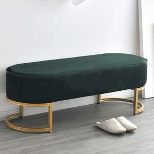TEMPO Designová lavice, tmavozelená Velvet látka / gold chrom-zlatý, MIRILA