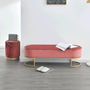 TEMPO Designová lavice, růžová Velvet látka/gold chrom-zlatý, MIRILA NEW