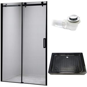 BPS-koupelny Posuvné sprchové dveře HYD-PD03B 100 černá/transparent pro instalaci do niky + vanička HYD-OSV-SXL03C 100x80 černá