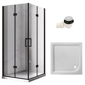 BPS-koupelny Čtvercový sprchový kout HYD-SK08D 100x100 černá/transparent + vanička HYD-SSV-SXL02C bílá