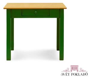 Zelený repasovaný stůl z masivního smrkového dřeva