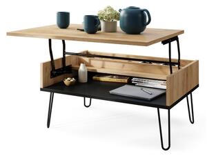 Konferenční stůl se zvedací deskou a policí HALIJA 90x60 cm dub craft/černá
