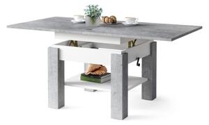 Rozkládací konferenční/jídelní stůl se zvedací deskou CALEB šedá beton/bílá
