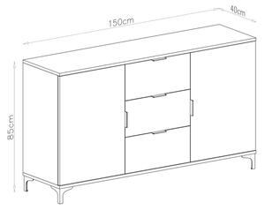 Komoda se zásuvkami a dvířky LORA 150x85x40 cm bílá