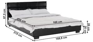 Manželská postel s roštem, 160x200, černá textilní kůže, MIKEL