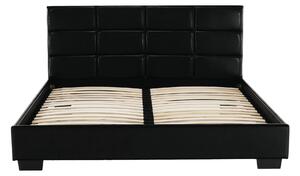 Manželská postel s roštem, 160x200, černá textilní kůže, MIKEL