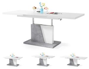 Rozkládací jídelní stůl se zvedací deskou NINO 120/150/180x70 cm bílá/šedá beton
