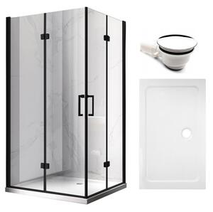 BPS-koupelny Obdélníkový sprchový kout HYD-OK13A 100x90 černý/transparent + vanička HYD-OSV-ST04A bílá