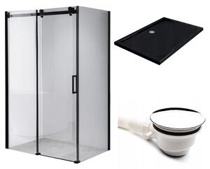 BPS-koupelny Obdélníkový sprchový kout HYD-OK14A 100x90 černý/transparent + vanička HYD-OSV-ST04A černá