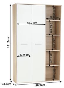 Kancelářská dvoudvéřová skříň s regálem v provedení bílé barvy a dubu sonoma TK188