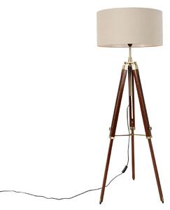 Stojací lampa mosazná se stínidlem světle hnědá 50 cm stativ - Cortin