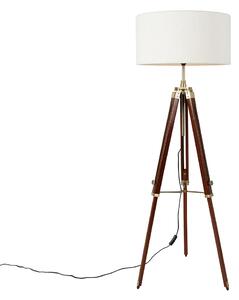 Stojací lampa mosazná se stínidlem bílý 50 cm stativ - Cortin
