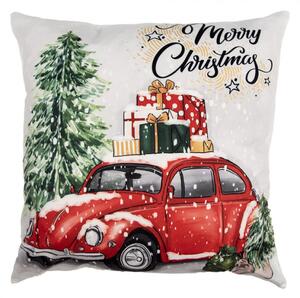 Vánoční povlak na polštář s retro autem a nápisem Merry Christmas – 45x45 cm