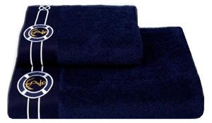 Sada Ručníků MARINE MAN 50x100 cm + 85x150 cm Tmavě modrá, 580 gr / m², Česaná prémiová bavlna 100%, námořnický vzor