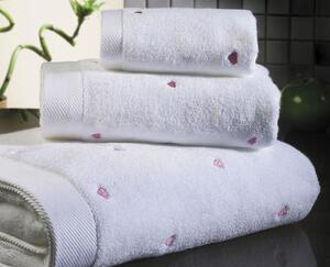 Malé ručníky MICRO LOVE 30x50 cm Bílá / růžové srdíčka, 550 gr / m², Česaná prémiová bavlna 100% MICRO