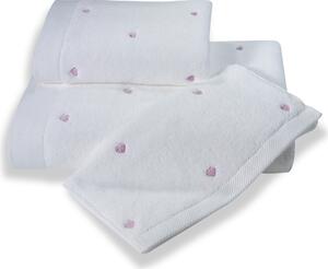 Dárkové balení ručníků a osušek MICRO LOVE Bílá / lila srdíčka, 550 gr / m², Česaná prémiová bavlna 100% MICRO