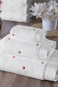 Soft Coton Ručník MICRO LOVE 50x100 cm Bílá / červené srdíčka, 550 gr / m², Česaná prémiová bavlna 100% MICRO