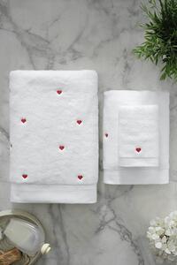 Malé ručníky MICRO LOVE 30x50 cm Bílá / lila srdíčka, 550 gr / m², Česaná prémiová bavlna 100% MICRO