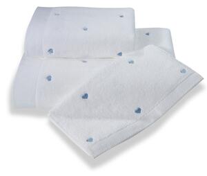 Soft Coton Ručník MICRO LOVE 50x100 cm Bílá / modré srdíčka, 550 gr / m², Česaná prémiová bavlna 100% MICRO