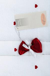 Soft Coton Ručník MICRO LOVE 50x100 cm Bílá / lila srdíčka, 550 gr / m², Česaná prémiová bavlna 100% MICRO