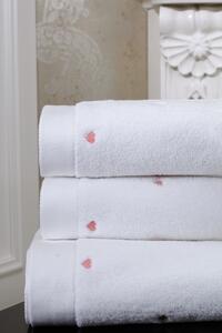 Malé ručníky MICRO LOVE 30x50 cm Bílá / červené srdíčka, 550 gr / m², Česaná prémiová bavlna 100% MICRO