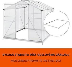 Polykarbonátový skleník 253 × 190 cm (4,75 m²) se základnou