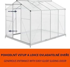 Polykarbonátový skleník 253 × 190 cm (4,75 m²) se základnou