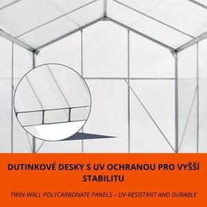 Polykarbonátový skleník 253 × 190 cm (4,75 m²) se základnou