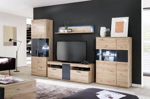 OBÝVACÍ STĚNA, antracitová, čiré, barvy dubu Livetastic - Kompletní obývací stěny, Online Only