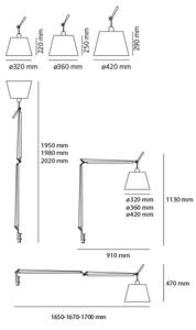 Artemide Designová stolní lampa Tolomeo Mega, 1xE27, hliník, s vypínačem Základna: Klip, Materiál stínidla: Hedvábná saténová textilie, Průměr stínidla: 32 cm