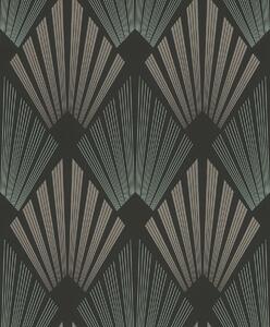 Vliesová tapeta na zeď, černo-zelená, grafická, Art Deco, GAT302, The Texture Book, Masureel